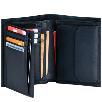 Real Black Leather Men's Wallet with RFID Blocking - Bifold Multi-Card Organizer