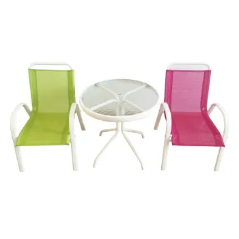 Outdoor Kids Coffee Set: Tempered Glass Round Table with Stack Chair