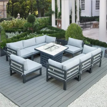 Aluminium 8 Seater Sofa Set with Fire Pit Table