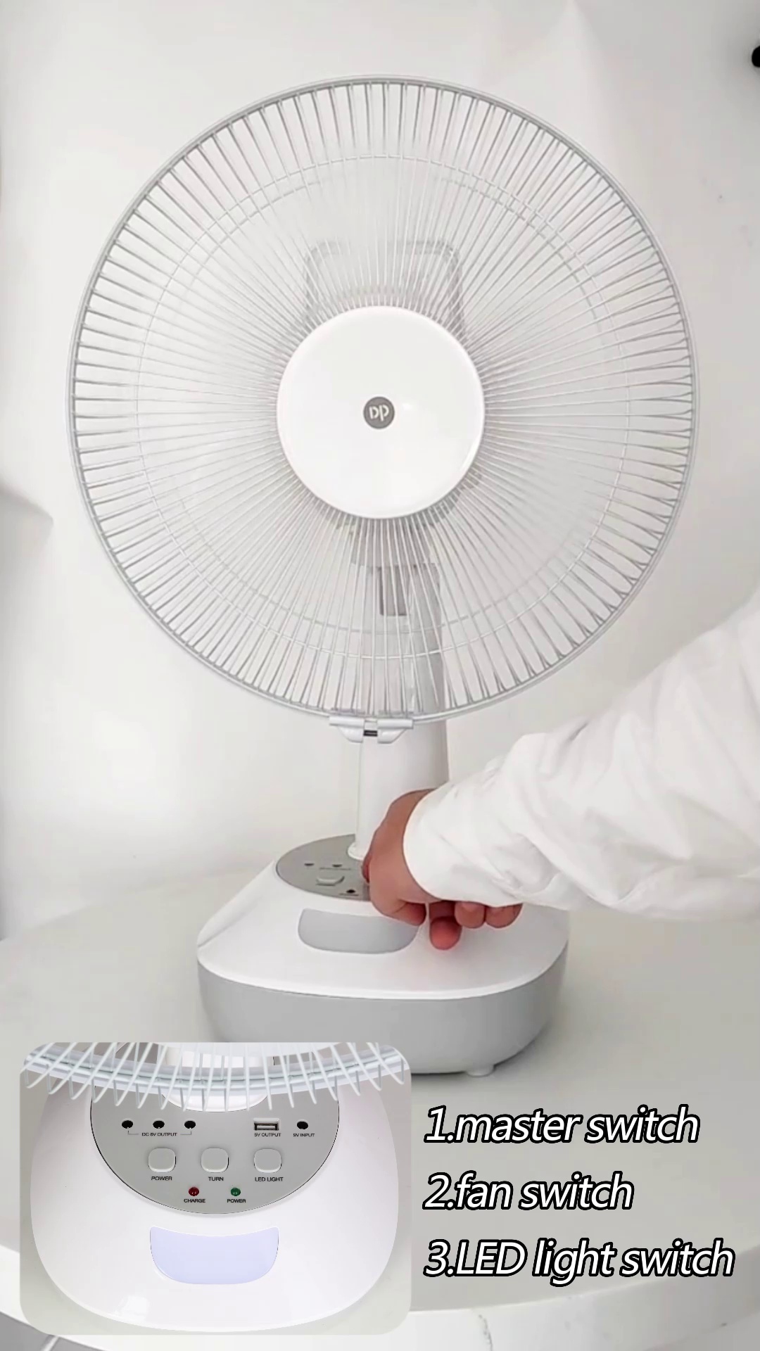 Rechargeable Pedestal Fan 12 inch Table Fan with LED Light