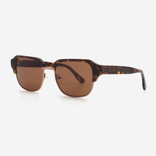 Rectangular Acetate And Metal Combined Male's Sunglasses 23A8053