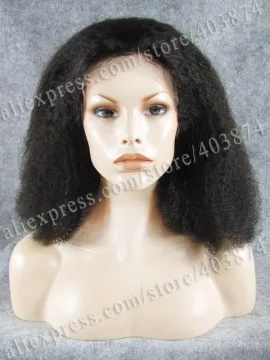 Long Black Afro Curly Indian Remy Hair Lace Front Wigs for Black Women