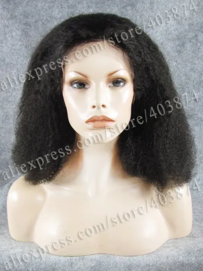 Long Black Afro Curly Indian Remy Hair Lace Front Wigs for Black Women