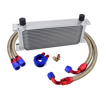 Universal 16 Rows Oil Cooler Kit with Oil Filter Sandwich Adapter and AN10 Braided Hose