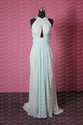 JA007 Sexy Halter Sleeveless Beading Backless Chiffon Mint Sexy Evening Dress