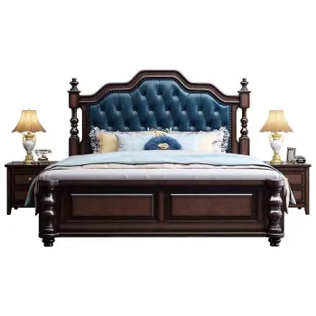 American-Style Solid Wood Double Bed with Retro Design and Built-in Storage Box