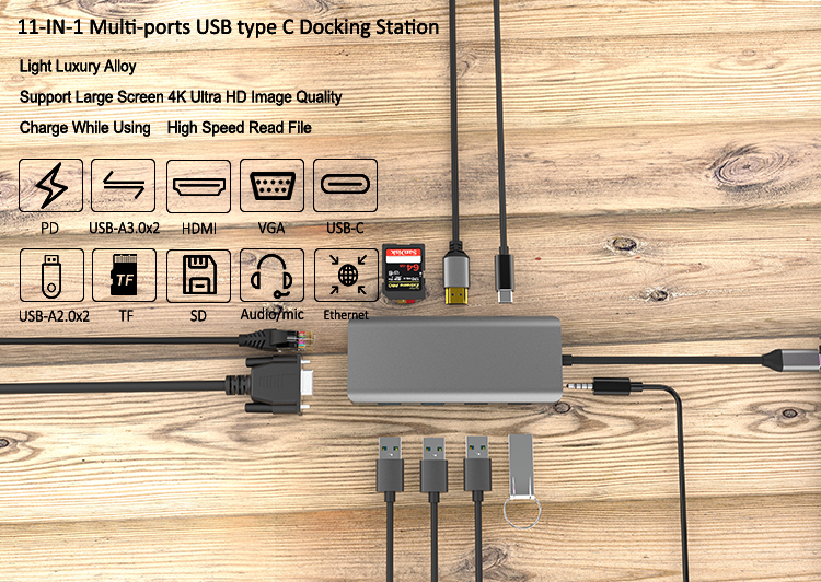 11 in 1 Typ C Docking Station Aux