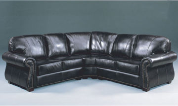 Chinese Top Leather Classic Sectional Corner Sofa Black Color