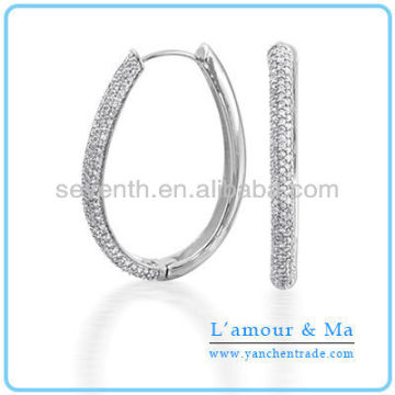 Big Circle Shaped Hoop Earrings Micro Pave Set CZ Diamond Silver Plated Brass Earring