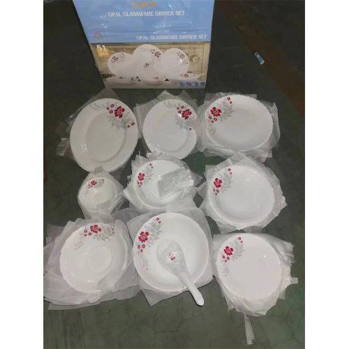51 PCs Anti-gebrochenes Opal-Glas-Print-Dinnerteller