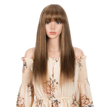 Wholesale 150% 180% 200%Density Ombre Brown Highlight Machine Made No Lace Front Human Hair Wig With Bangs Wigs For Black Women