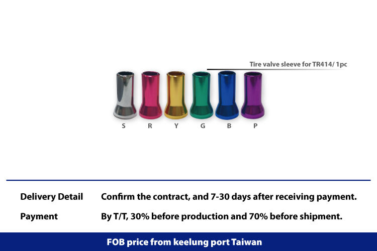 Tire valve stem cap with sleeve for TR414 in different colors