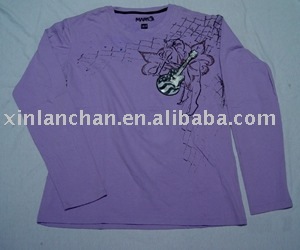 Silk screen printing long sleeve t-shirt,purple color t-shirt