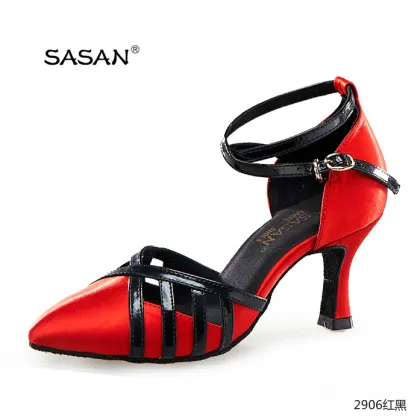 Red Woman Tango Dance Shoes Salsa Dancing Shoes Closed Toe 2906