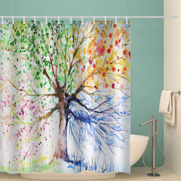 Colorful Tree Waterproof Shower Curtain Colorful Bathroom Decor with Hooks