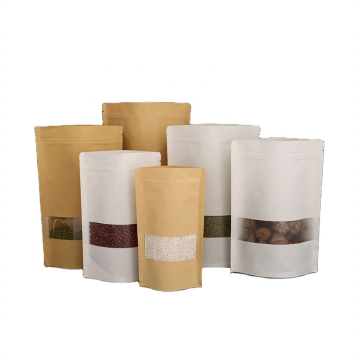 White Brown Kraft Paper Stand Up Pouch with Zipper for Food Doypack Bag