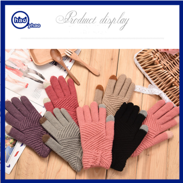 Yhao Jacquard Two Tips Screentouch Gloves Pure Color Knit Gloves