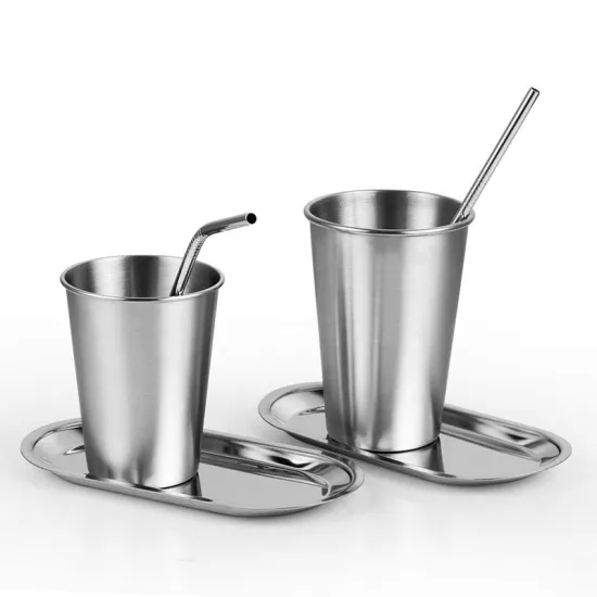 304 Stainless Steel Cup with Chassis and Straw