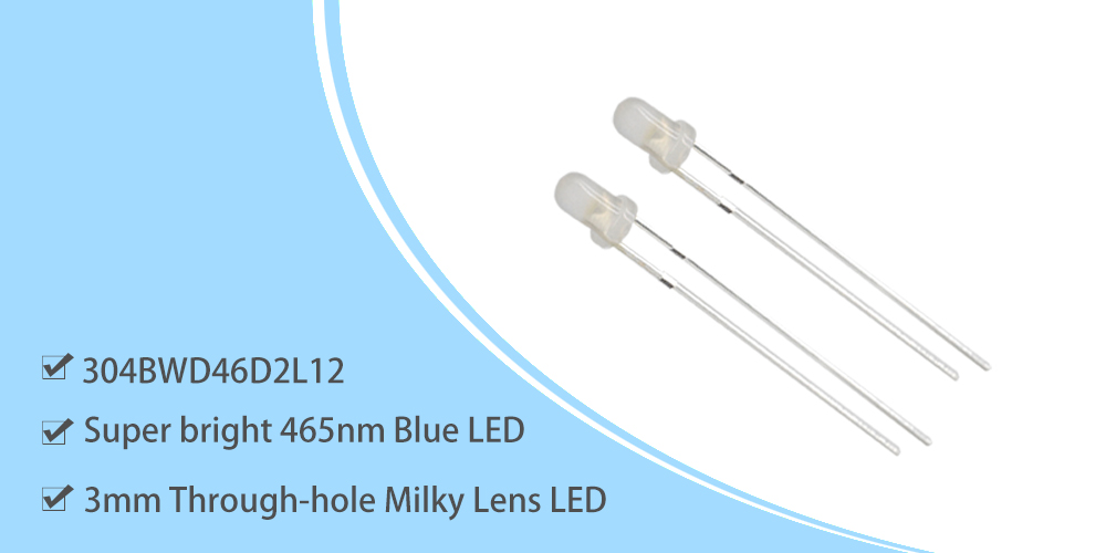 3mm round top difused blue led 304BWD46D2L12