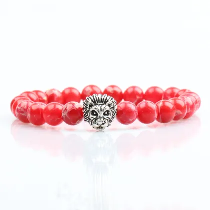 Wholesale jewelry red imperial jasper stone beads bracelet lion bracelet for fashion accessories