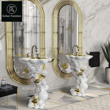 Modern White and Gold Stainless Steel Corner Sink Vanity for Luxury Bathrooms
