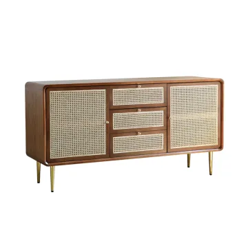 Nordic Solid Wood Rattan Storage Cabinet
