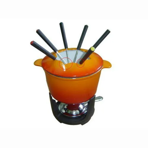 Red Enameled Cast Iron Fondue set