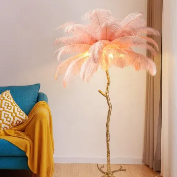 Modern Nordic Luxury Bedroom with Resin Floor and LED Ostrich Floor Lamp