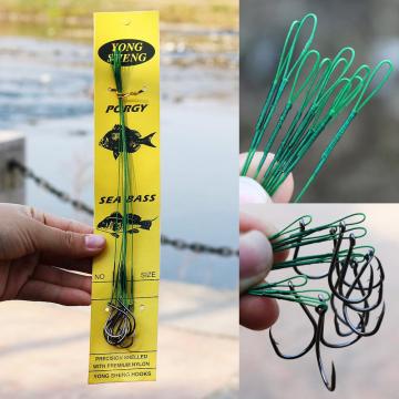 Sougayilang Fishing Hook Snelled Stainless Steel Wire Leader Fishing Hooks 10pcs