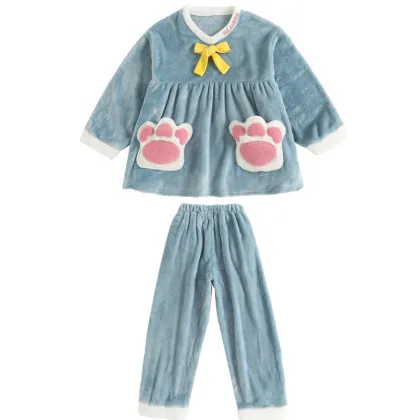 Girls' coral velvet pajamas, winter velvet thickened home clothes, cartoon pajamas