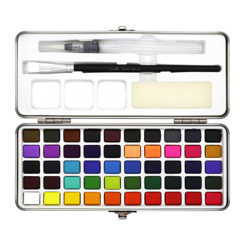 50 Colors Watercolor Paint Metal Set With Brush