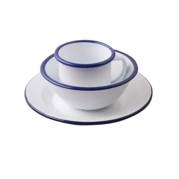 3PCS Metal Porcelain Coated Cup/Bowl/Plate Kids Enamel Tableware Sets