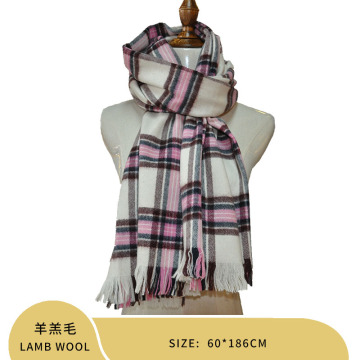 fashion autumn winter lamb wool checked shawls scarves