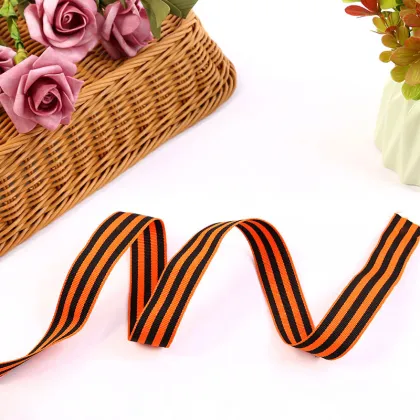 Russia Medal Ribbon: St George Design on Yellow and Black Webbing - Suitable for Bags and Clothing