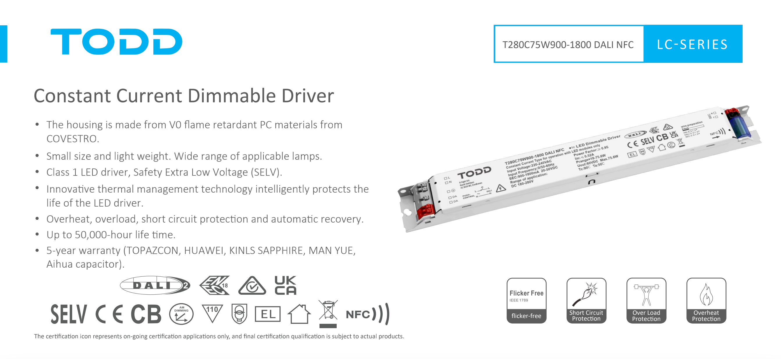 led driverT280C75W900-1800 DALI NFC