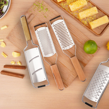 Factory Wholesale Stainless Steel Kitchen Helper Vegetable Cheese Grater with Wooden Handle