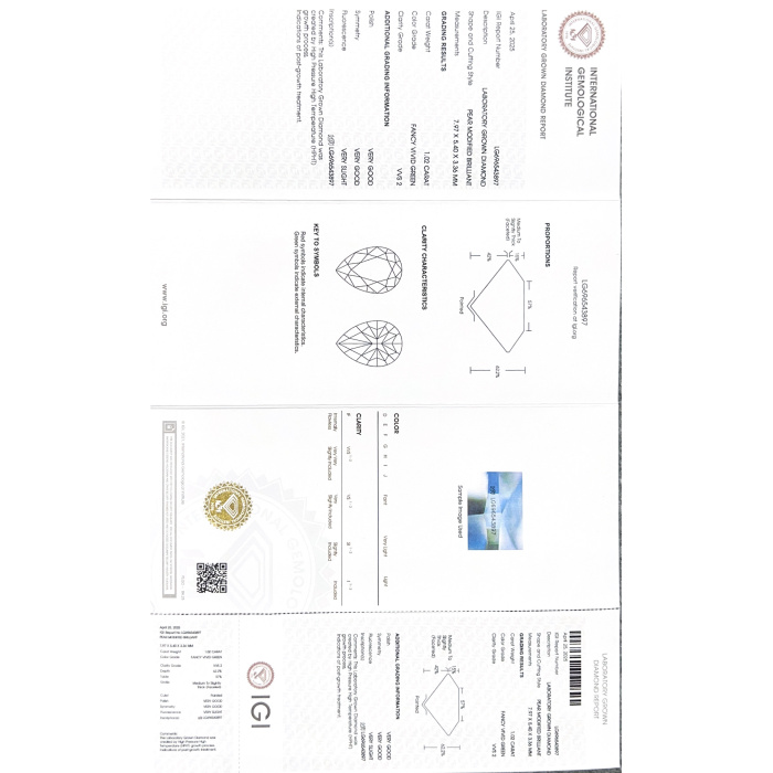 Pear Vivid Green Lab Diamond 1.02CT HPHT