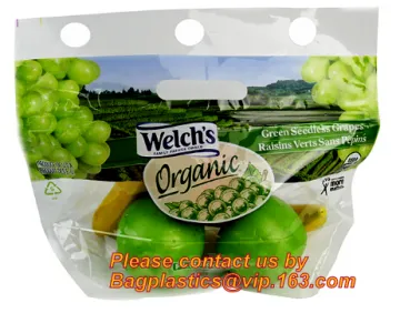 Stand up reusable fruit zipper bags with hang hole, Eco reusable zipper fruit food grade OPP bags, CPP fruit grape zipper bags