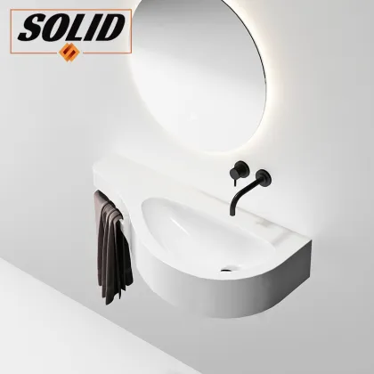 White Round Oval Solid Surface Integrated Bathroom Sink
