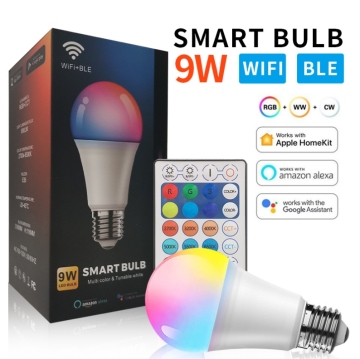 WiFi Smart Light Bulb with Alexa Voice Control, Bluetooth RGB, Remote Timing, Screw Base