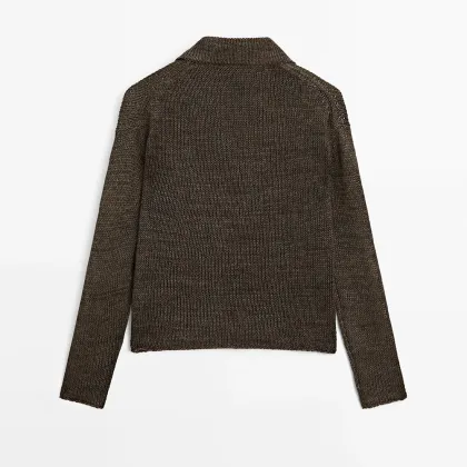 Women's 100% linen polo shirt collar knit sweater