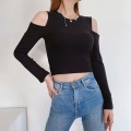 Women's Cold Shoulder Crewneck Knit Sweater