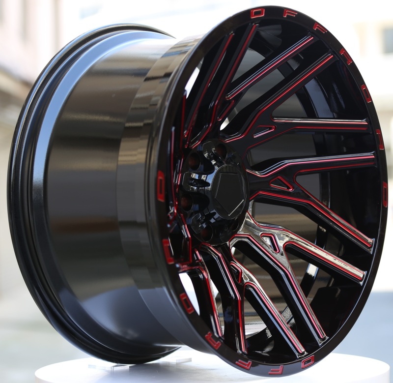Gloss Black Painted with Red Milled Edge Wheels