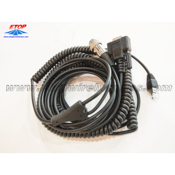 Coiled RJ45-kabel till DB9 och 4Pin-kontakt