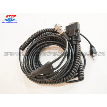 Coiled RJ45 cable to DB9 and 4pin connector