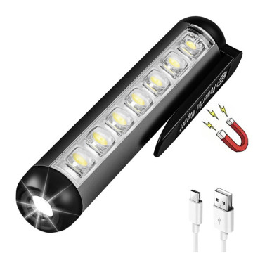 ไฟฉาย LED ฉุกเฉินแบบพกพาพร้อมการชาร์จไฟแบบ Type-C และคลิปแม่เหล็ก