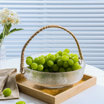 Modern Minimalist Glass Fruit Plate with Rattan