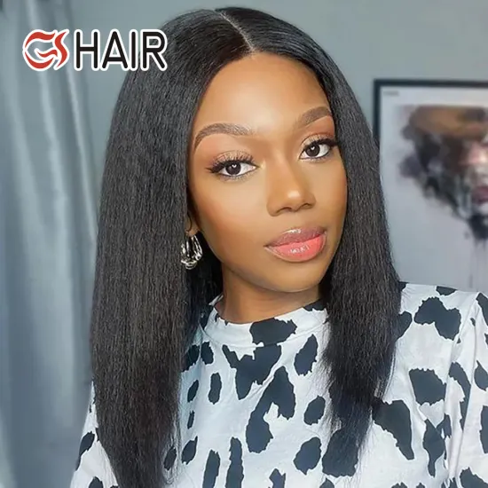GS Kinky Straight Transparent Lace Front Wig with Cuticle Alignment