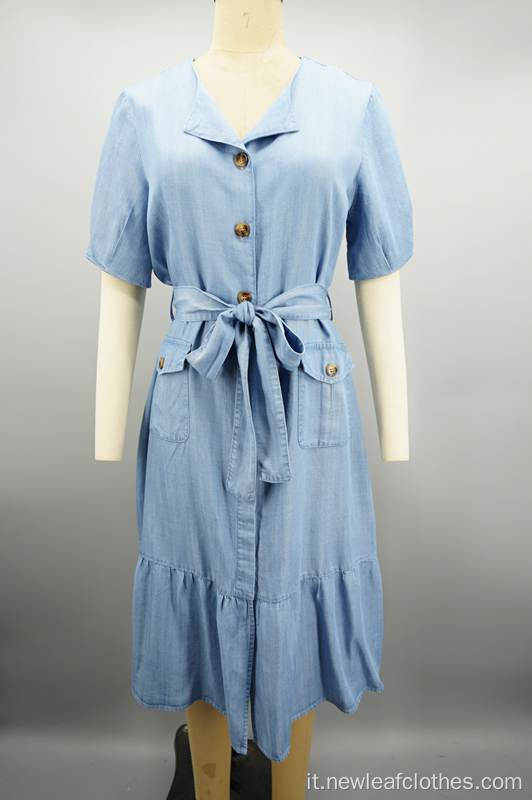 Nuovo vestito di denim a V-Neck Sweet Ladies