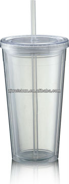 Double Wall Plastic Milk / Tea Cup with Straw